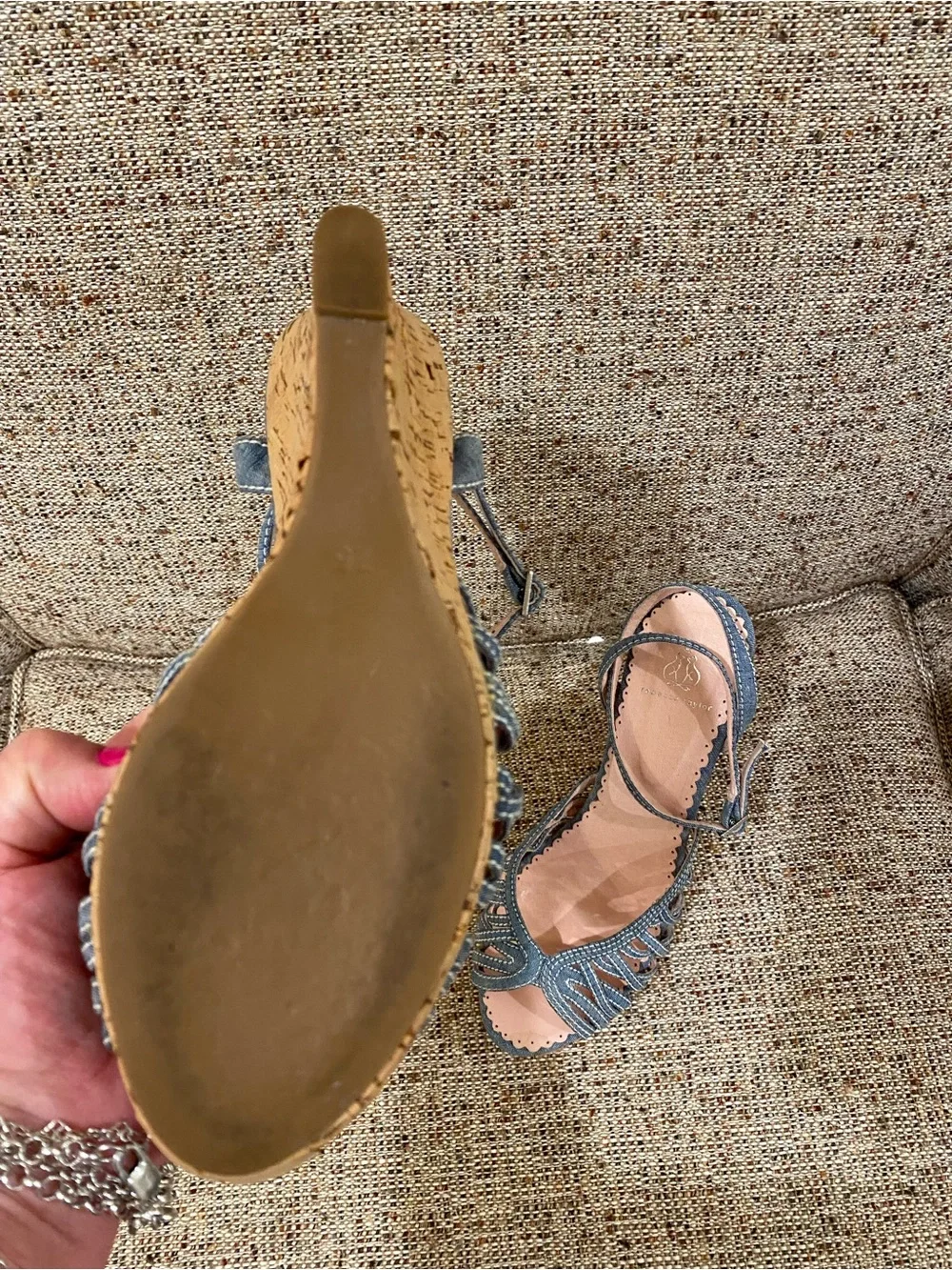 Rebecca Taylor Denim Blue Cork Wedge Sandals
